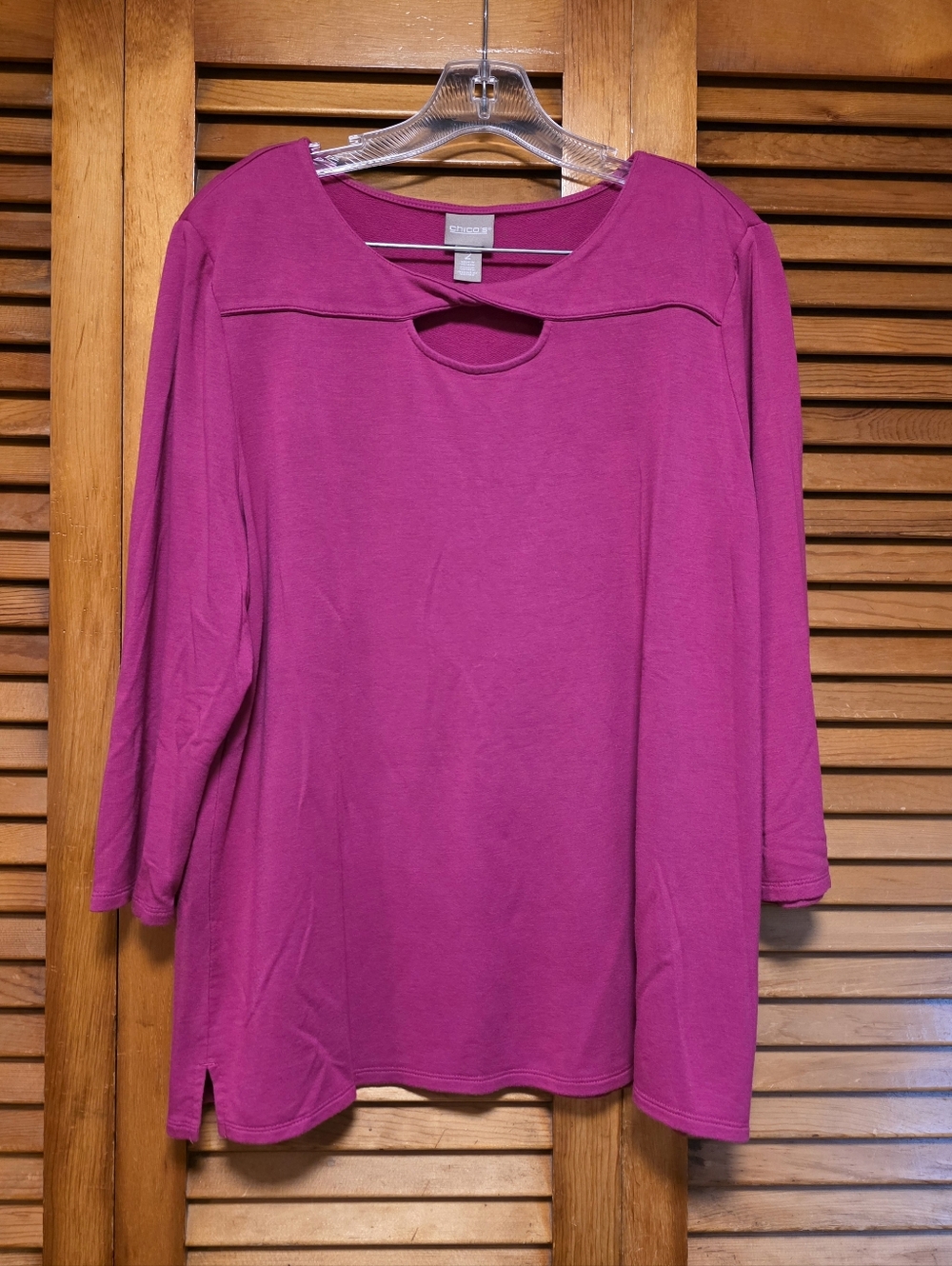 Chico's Keyhole-Neck Knit Tunic 3/4 Sleeves Fuchsia/Pink Women's Size L